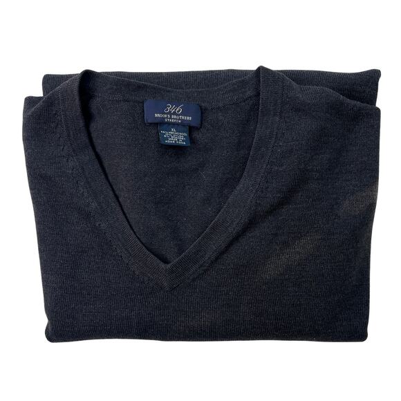 SKU1-3 BROOKS BROTHERS 346 Men's Sweater V-Neck Stretch Merino Wool Grey XL - Picture 7 of 7